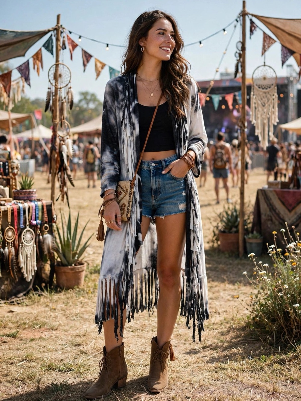 T Party Fashion Black & White Tie-Dye Fringe Duster